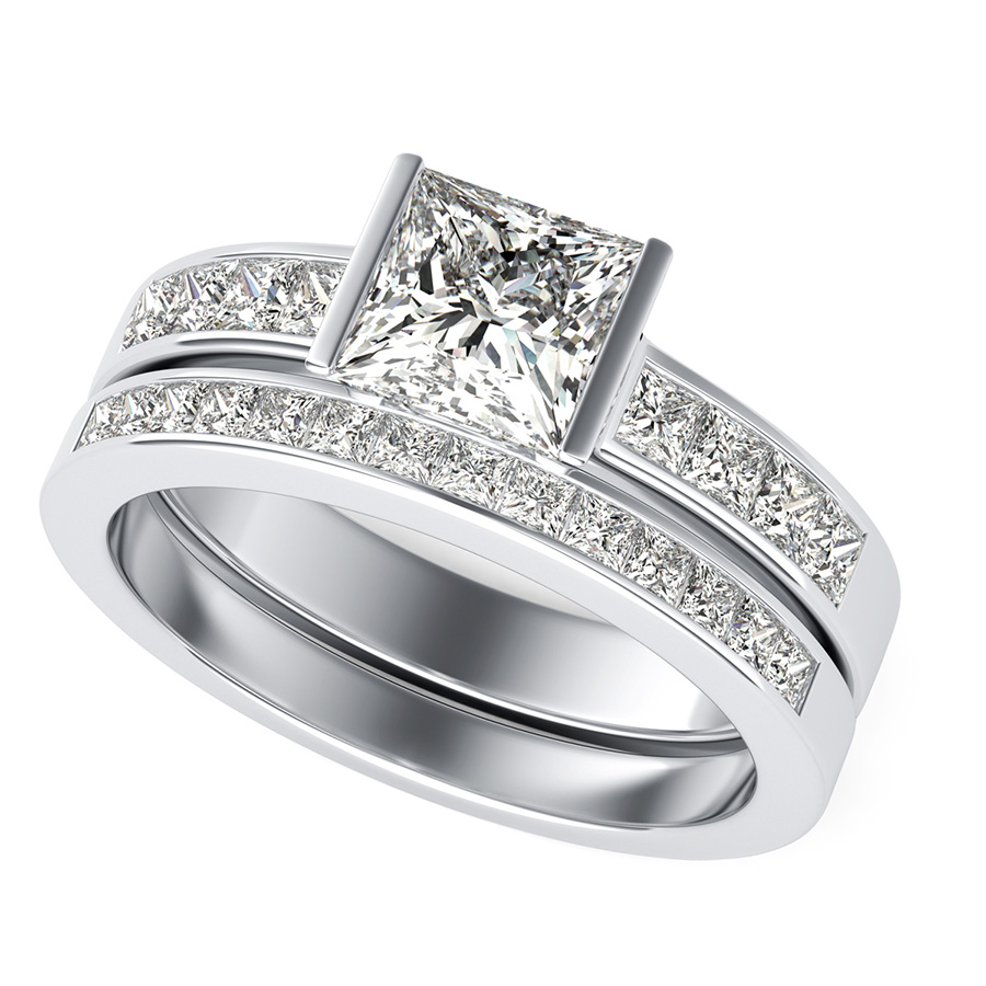 Tension Set Engagement Ring With Channel Set Side Stones Matching Wedding Band Edwin Novel Jewelry Design