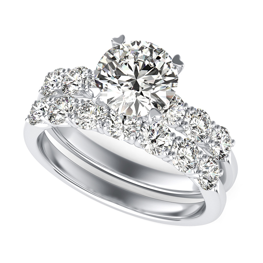 Engagement Ring With Side Stones Set In U Shape Prongs Matching Band Edwin Novel Jewelry Design