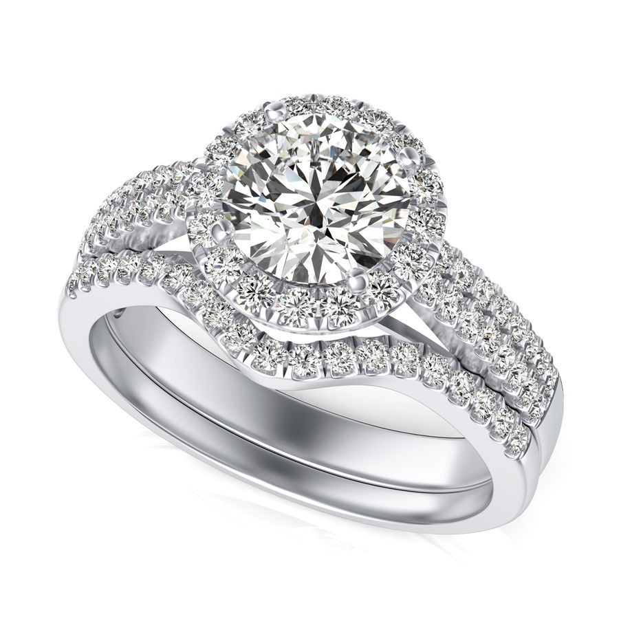 Halo Engagement Ring With Matching Band