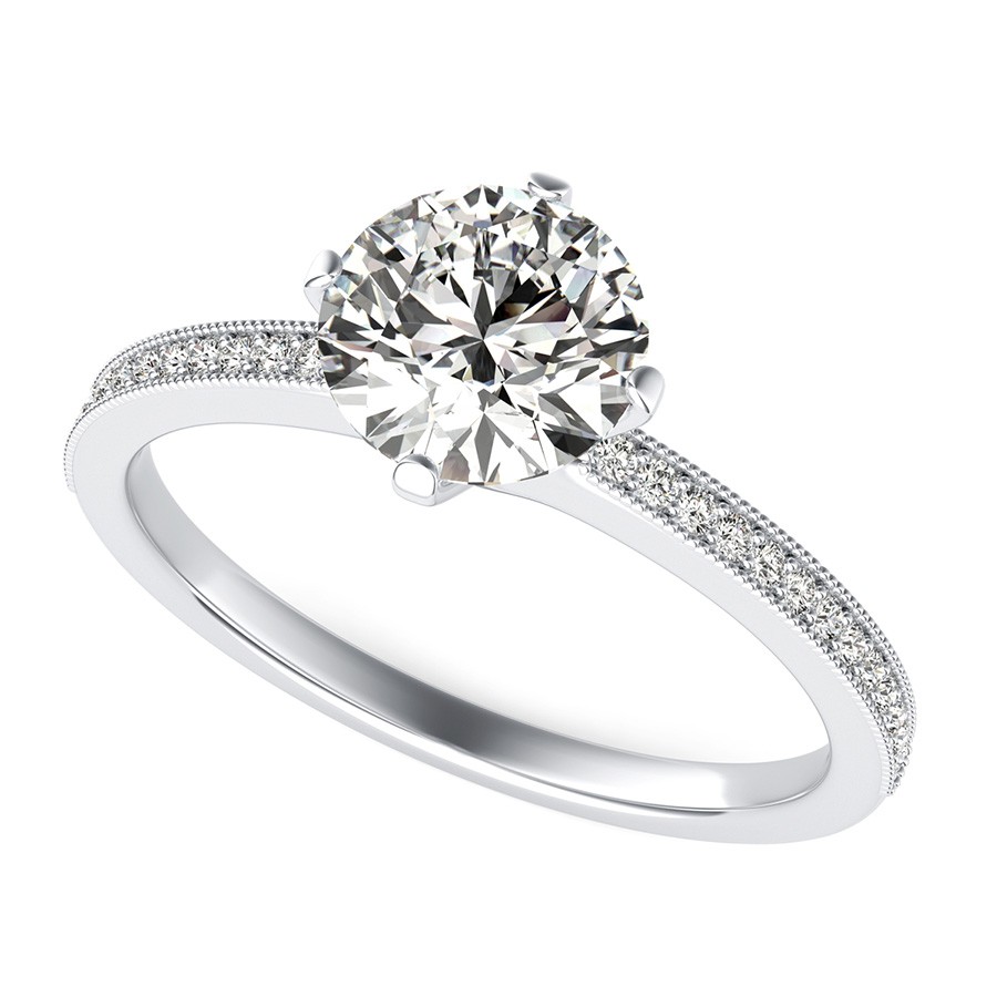 Classic Engagement Ring With Milgrain Pave Side Stones