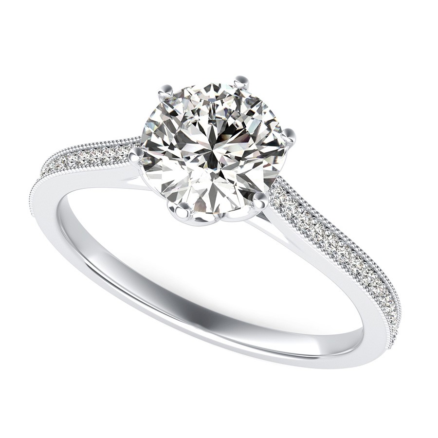Flower Prong  Cathedral Engagement Ring With Milgrain