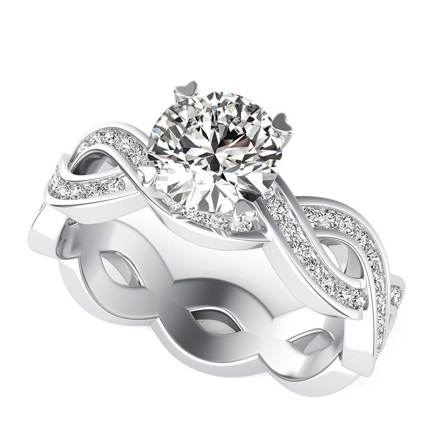 Eternity Infinity Twist Engagement Ring With Channel Set Side Stone