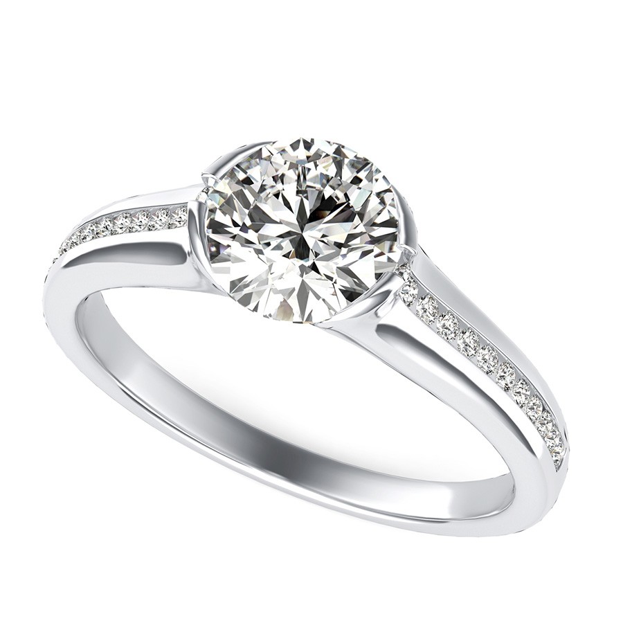 Half Bezel Engagement Ring With Channel Set Side Stones