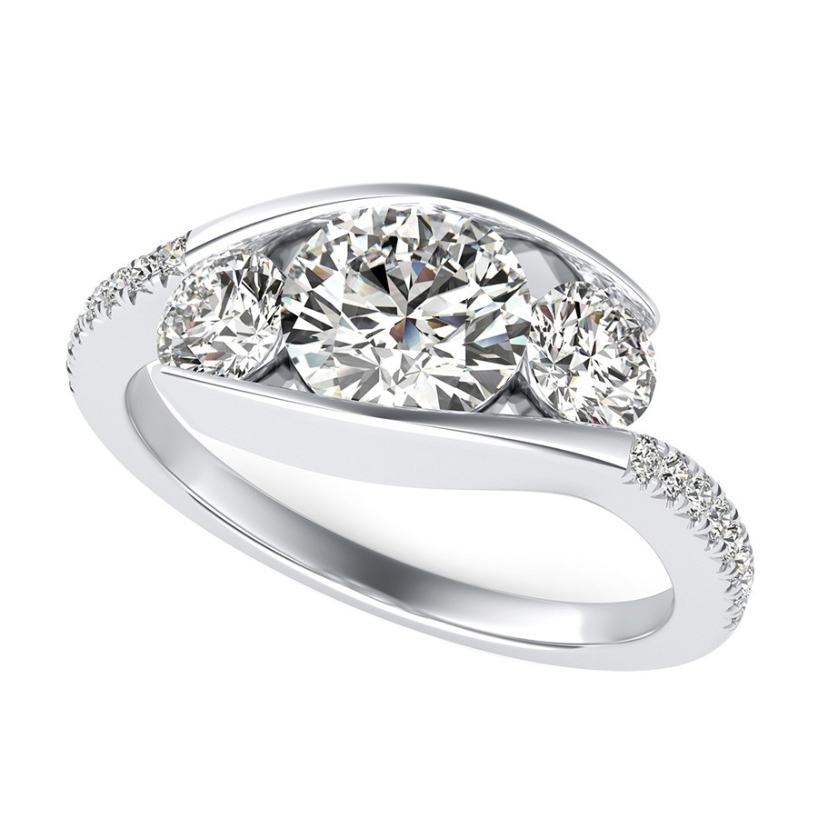 Eluna Tension Set Three Stone Engagement Ring With Accented Side Stones