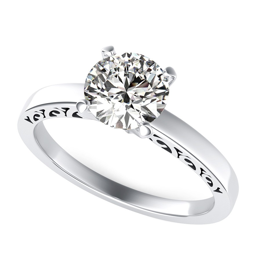 Cut Through Scroll Engraving Solitaire Engagement Ring