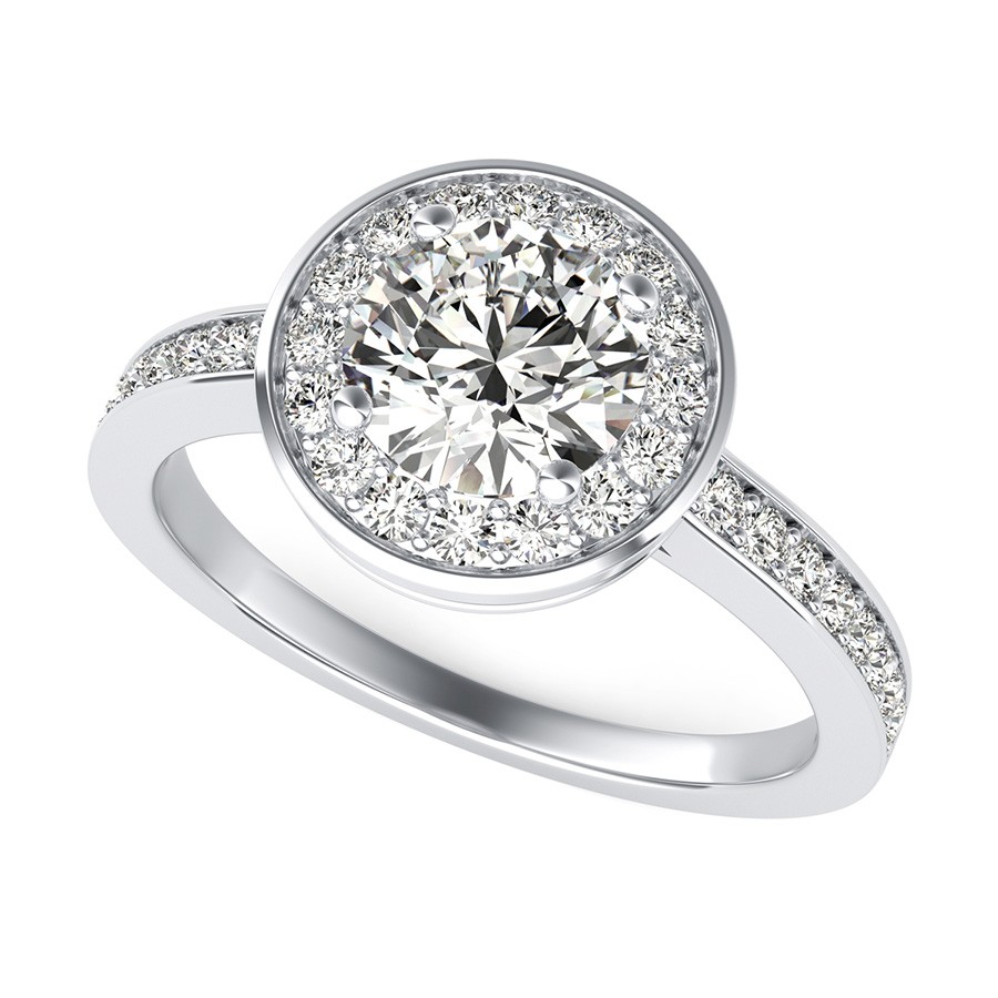 Classic Low Setting Halo Pave Engagement Ring