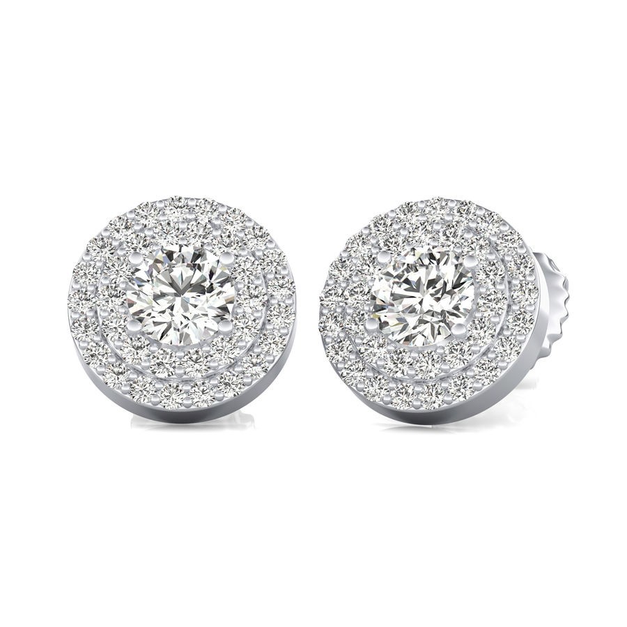 Two Row Pave Halo Stud Earrings