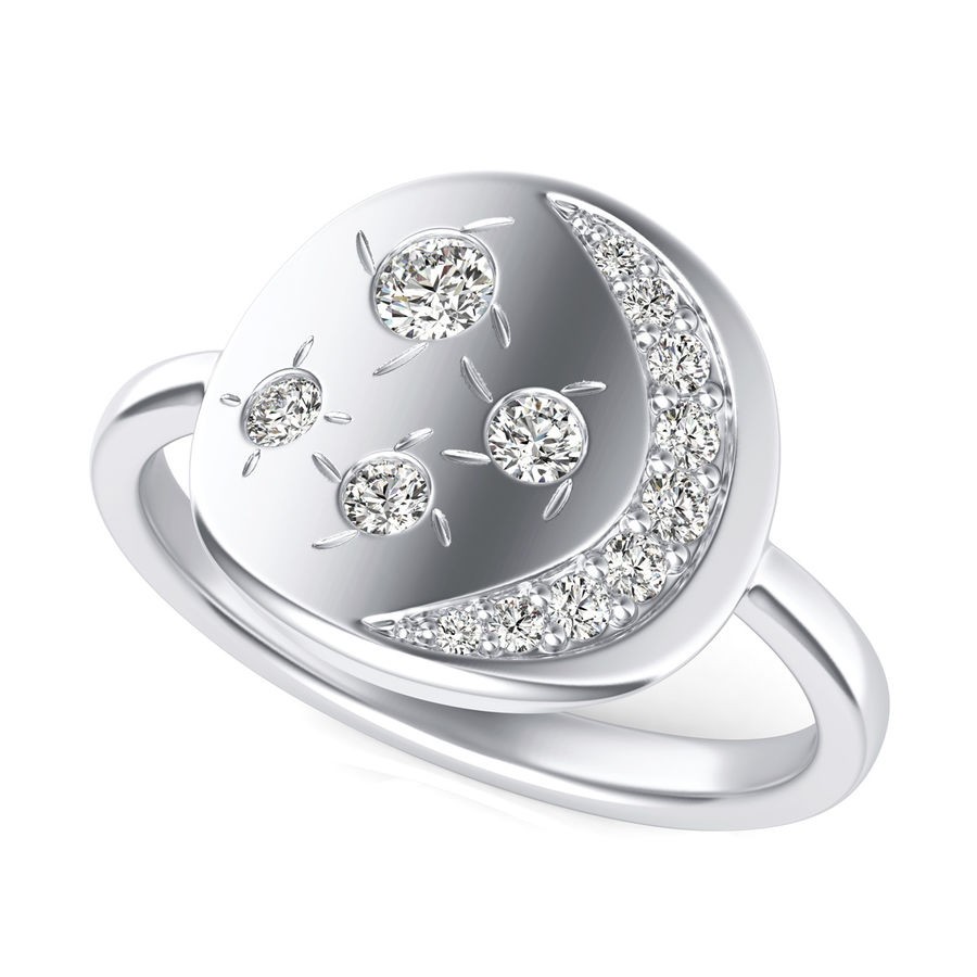 Crescent Moon with Stars Fashion Ring
