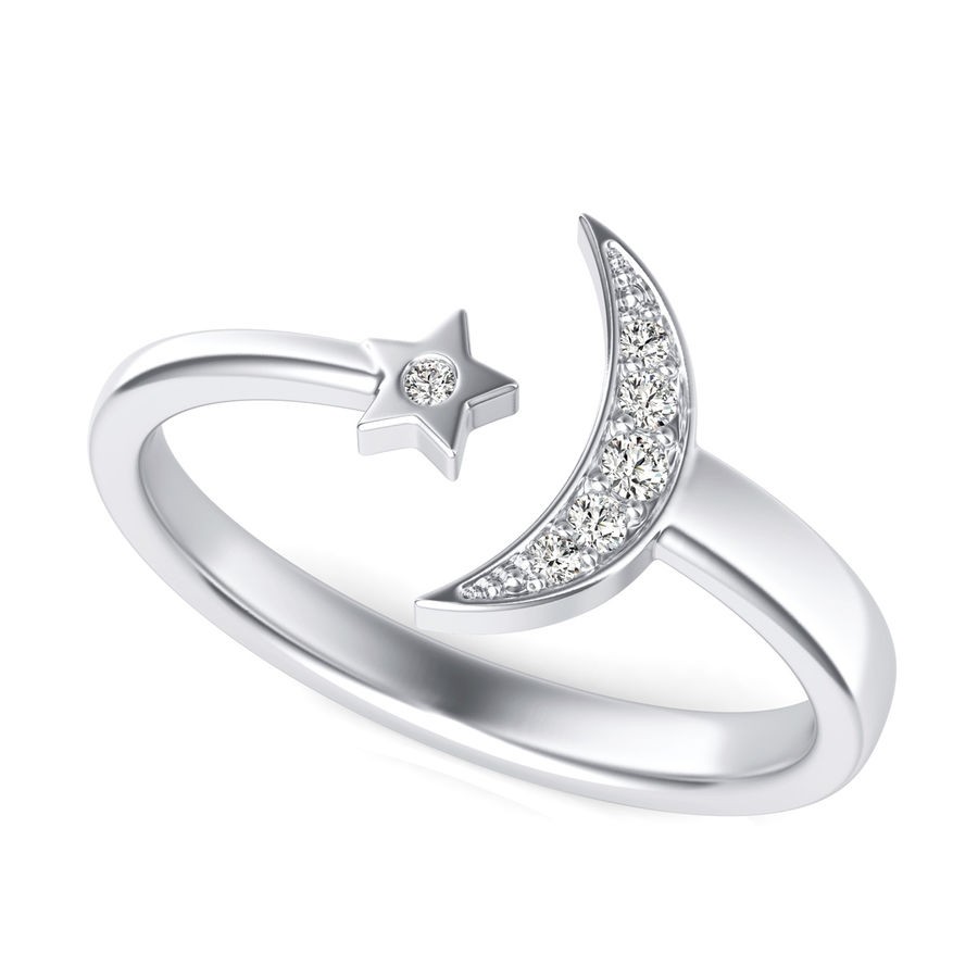 Crescent Moon with Star Fashion Ring