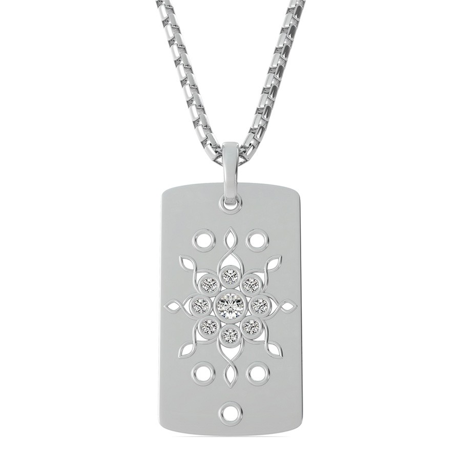 Rectangular  Dog Tag Pendant With A Cluster Of Stones