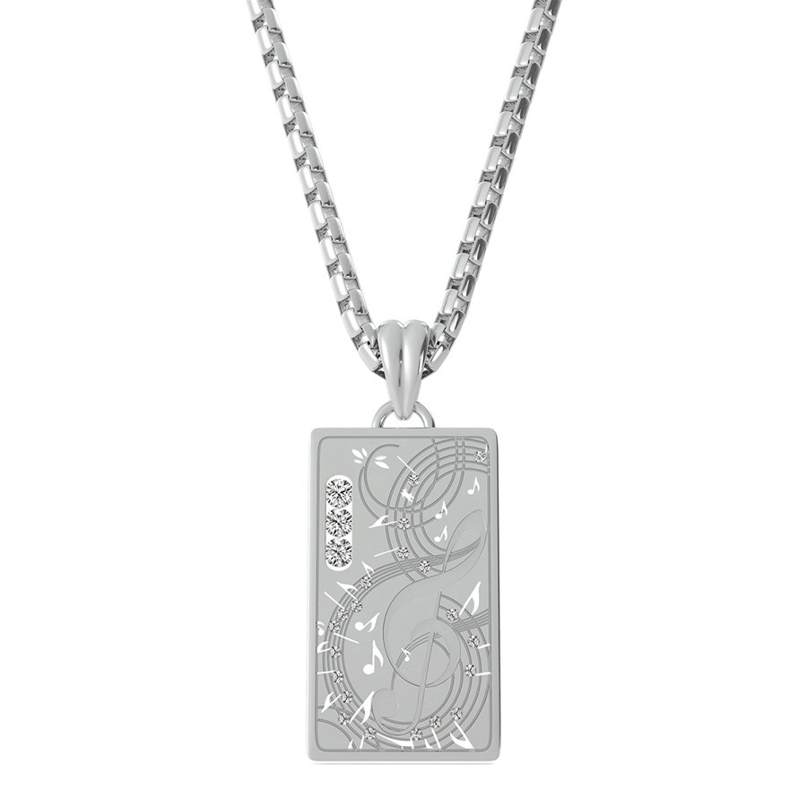 Rectangular Dog Tag Pendant With Carved Music Notes 