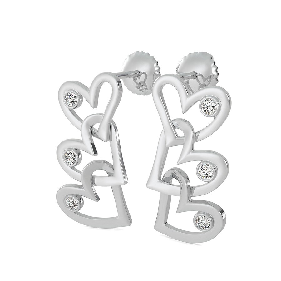 Three Heart Charm Earrings With Bezel Set Stones