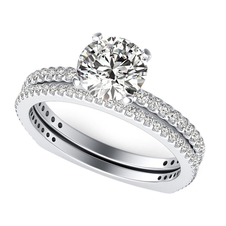 Classic Side Stone Engagement Set With Square Shank