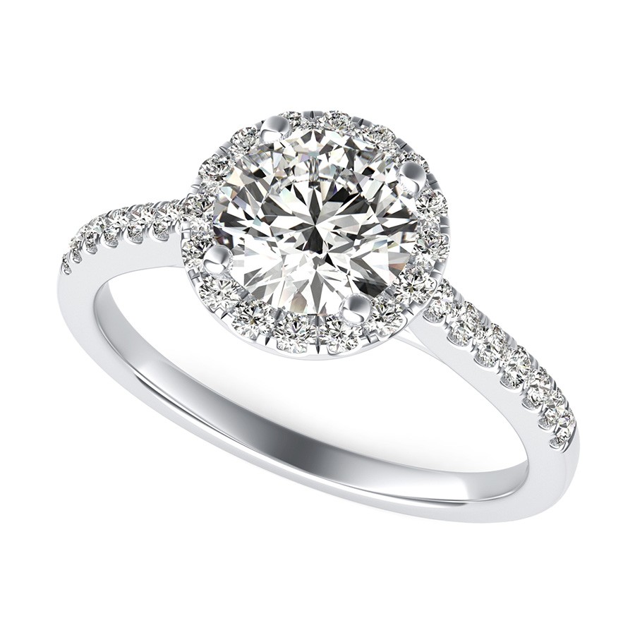 Cathedral Halo Engagement Ring With Side Stones