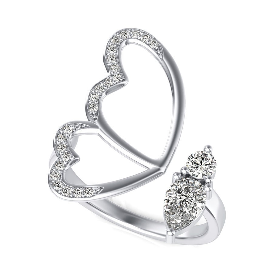 Double Heart with Pear Open Cocktail Ring