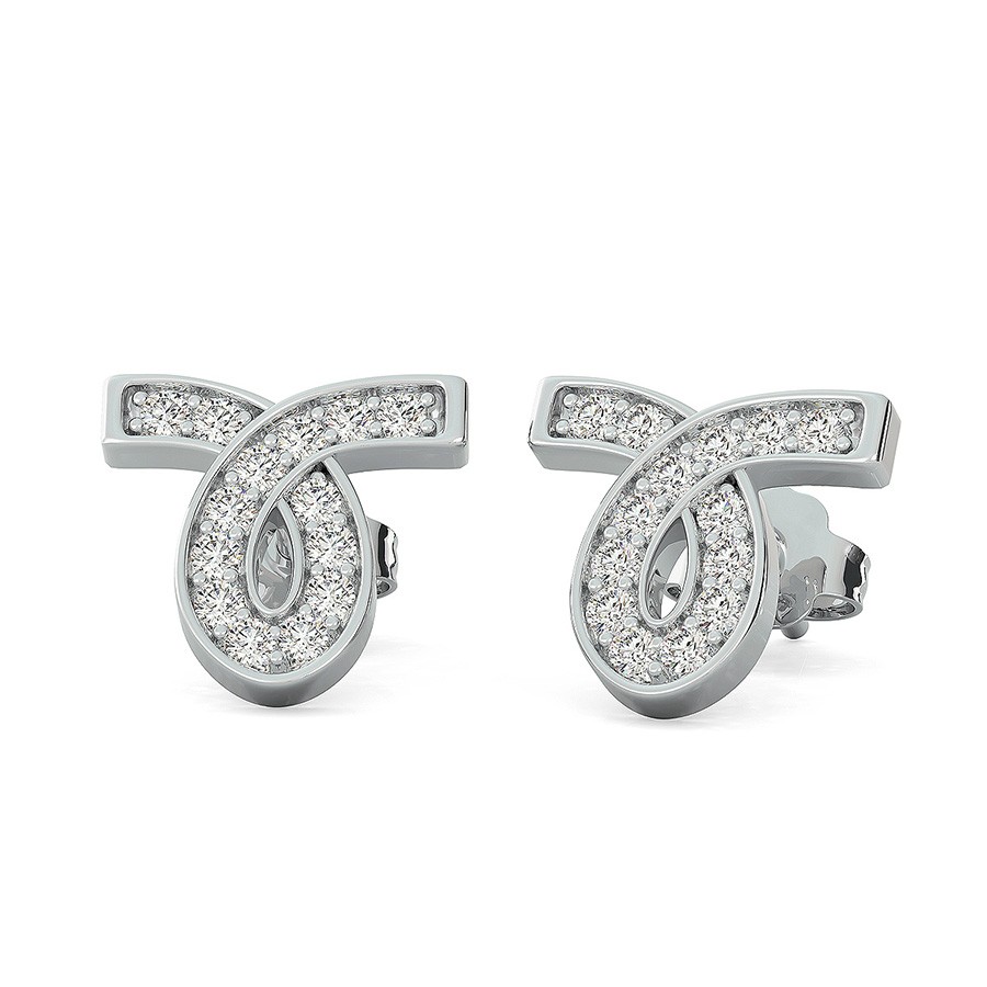 Single Ribbon Earrings With Pave Set Stones