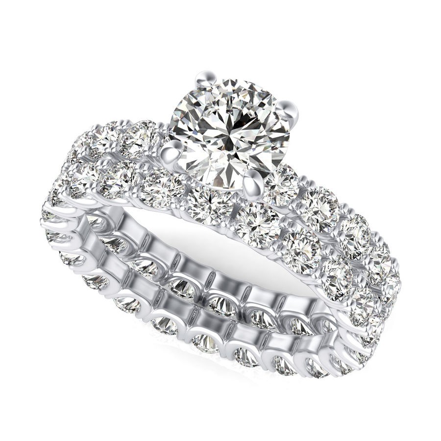 U Shape Prong Eternity Engagement Ring with Matching Band