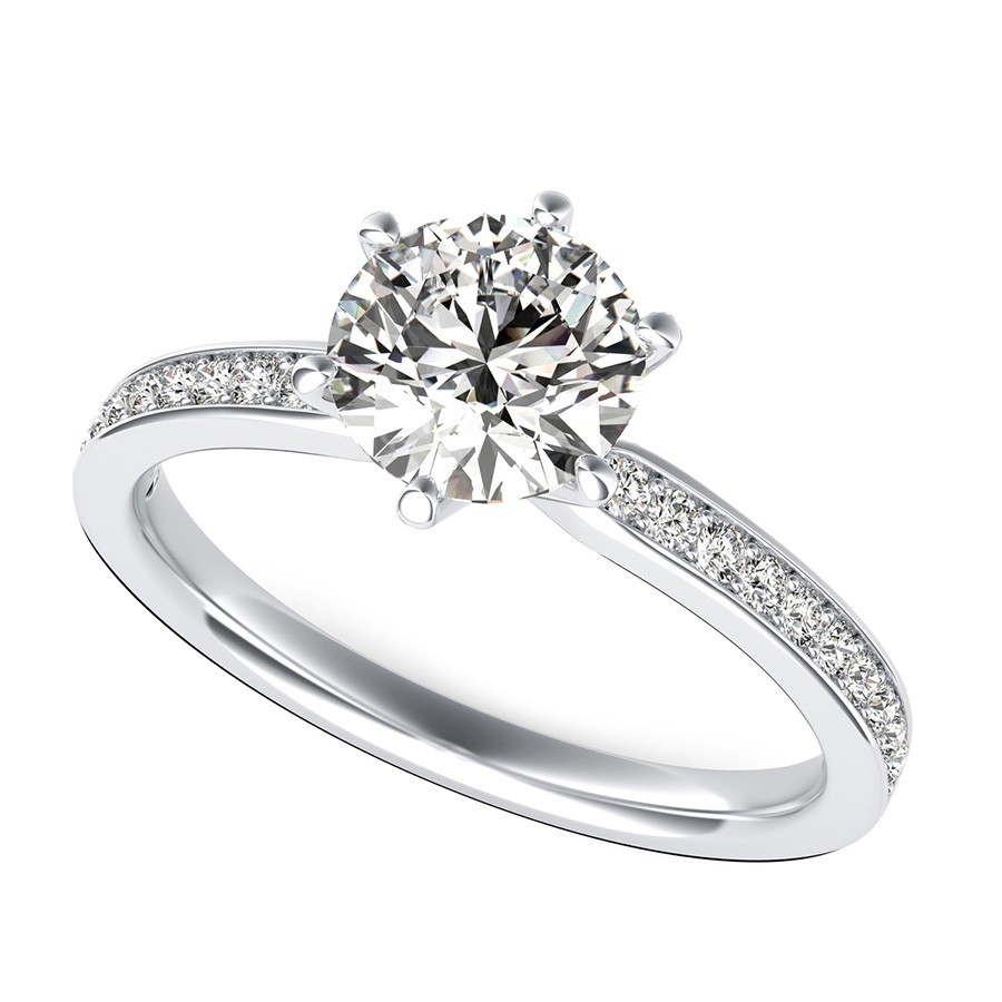 Classic Engagement Ring With Pave Side Stones