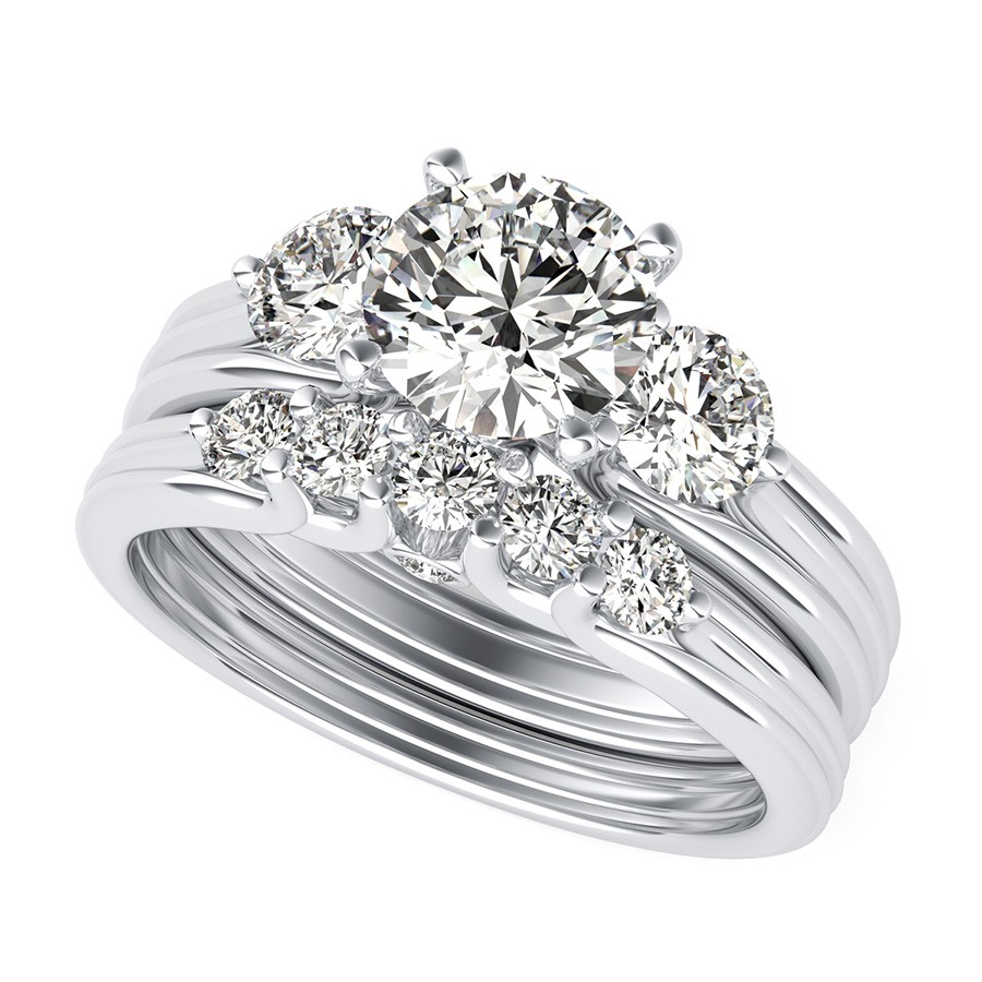 Hartine Three Stone Engagement Ring With Matching Wedding Band Edwin Novel Jewelry Design