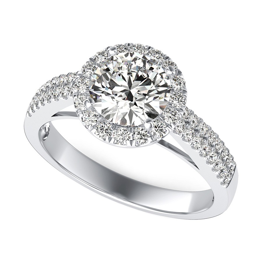 Double Band Cathedral Halo Engagement Ring