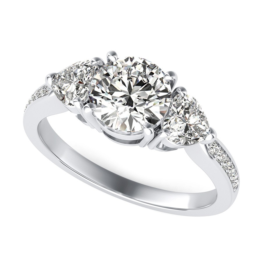 Classic Basket Three Stone Engagement Ring With Accented Side Stones ...