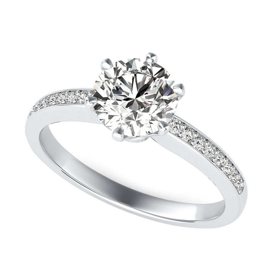 Victoria Royal Engagement Ring With Pave Side Stones