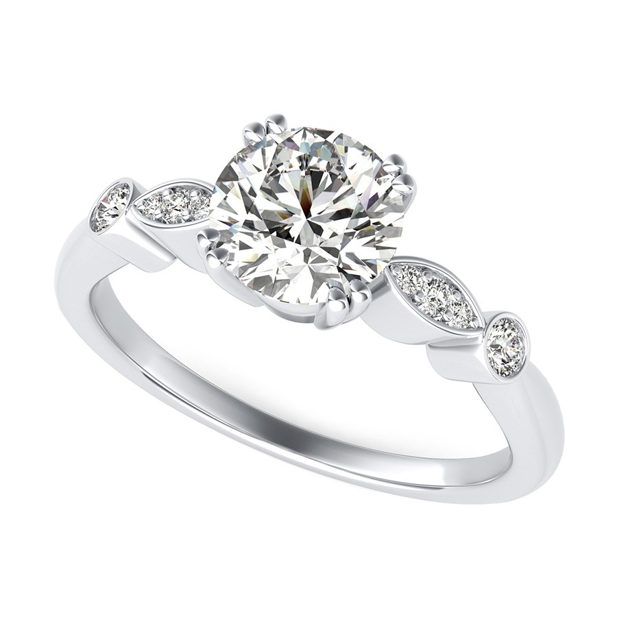 Engagement Ring With Bezel and Pave Set Side Stones