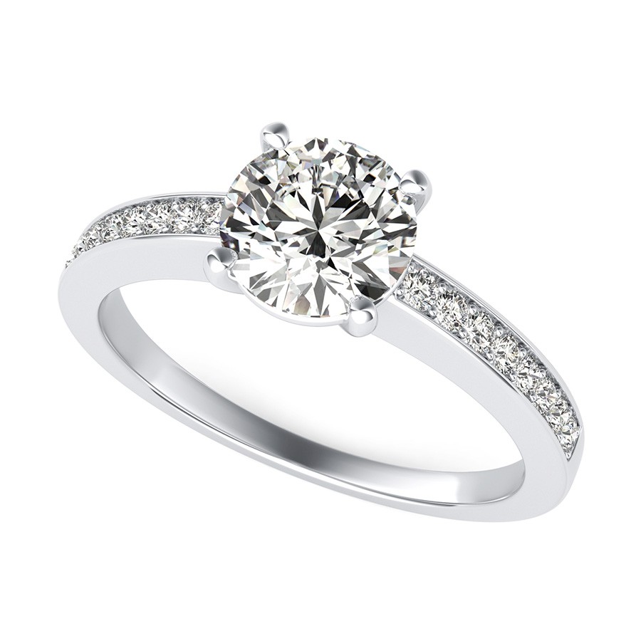 Classic Double Wire Basket Engagement Ring With Pave Side Stones