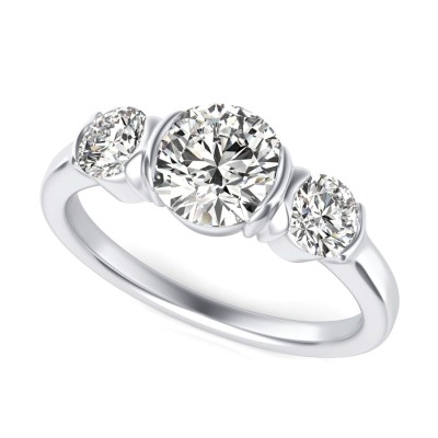 Half Bezel Three Stone Engagement Ring