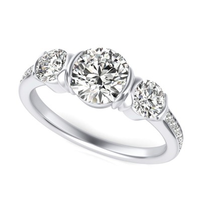 Half Bezel Three Stone Engagement Ring