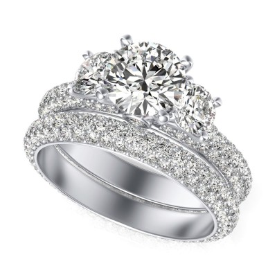 Three Stone Engagement Ring With Matching Band