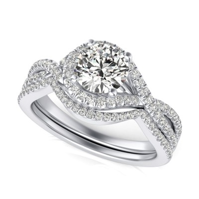 Twist Halo Engagement Ring With Matching Band