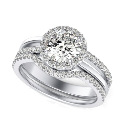 Halo Engagement Ring With Matching Band
