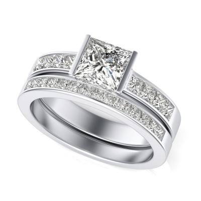 Tension Engagement Ring With Matching Band