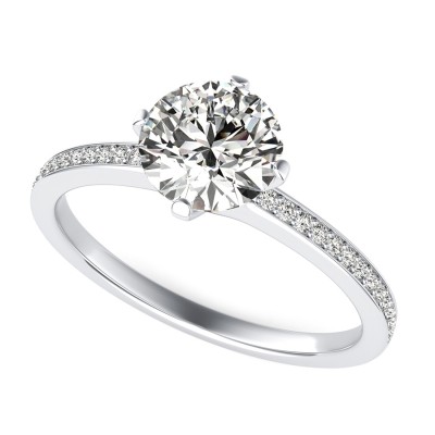 Classic Engagement Ring With Pave Side Stones