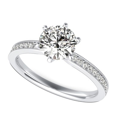 Classic Engagement Ring With Milgrain Pave Side Stones