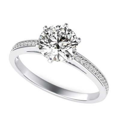 Cathedral Engagement Ring With Pave Set Side Stones