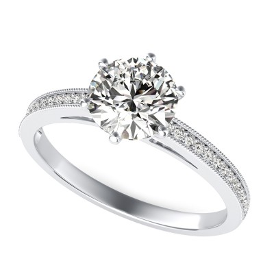 Cathedral Engagement Ring With Milgrain Pave Set Side Stones