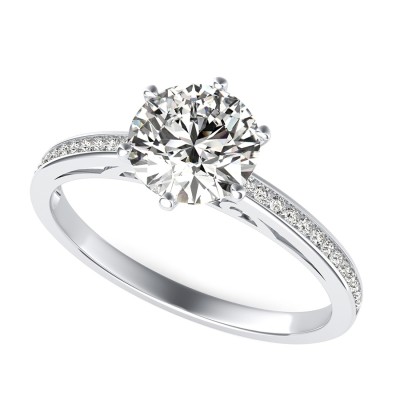 Cut Through Scroll Engagement Ring With Channel Set Side Stones