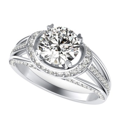 Amore Halo Engagement Ring With Pave Side Stones
