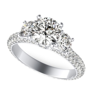 Yiara Three Stone Engagement Ring With Eternity Micro-Pave Shank 