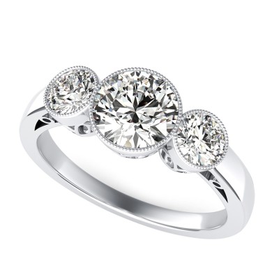 Milgrain Bezel Three Stone Engagement Ring
