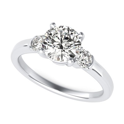 Three Stone Engagement Ring With Half Bezel Side Stones