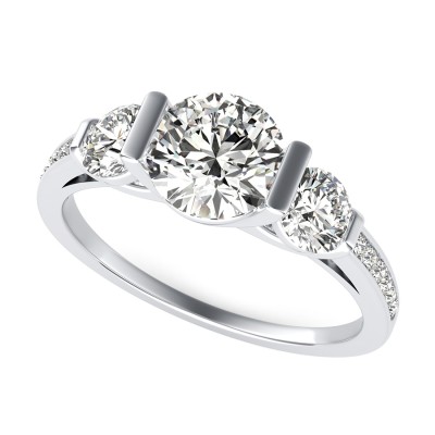 Landora Cathedral Three Stone Engagement Ring With Pave Side Stone