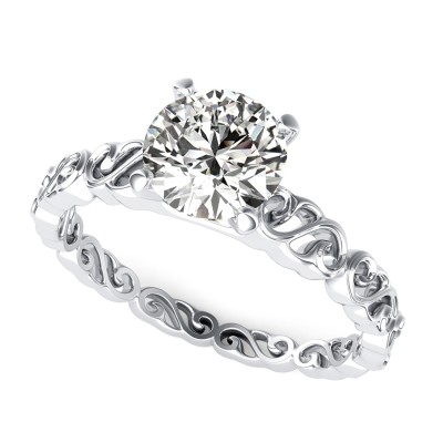 Cut Through Scroll Solitaire Engagement Ring