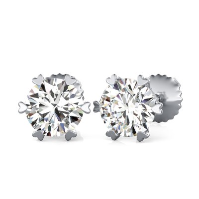 Solitaire Stud Earrings With Heart Shaped Prong