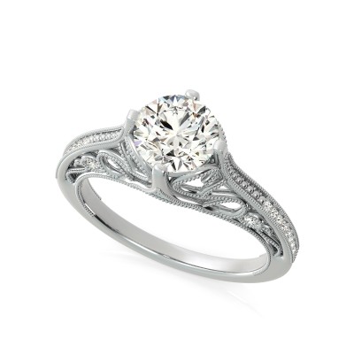 Lanna Antique Inspired Engagement Ring With Scrolls & Milgrain On The Side