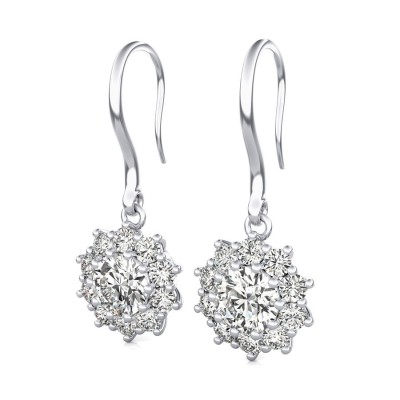 Lever Back Halo Earrings With Big Side Stone