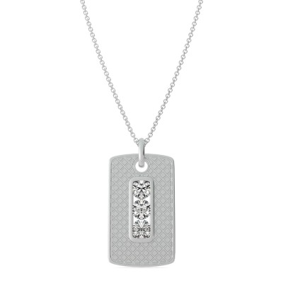 Desined Rectangular  Dog Tag Pendant With Three Channel Set Stones