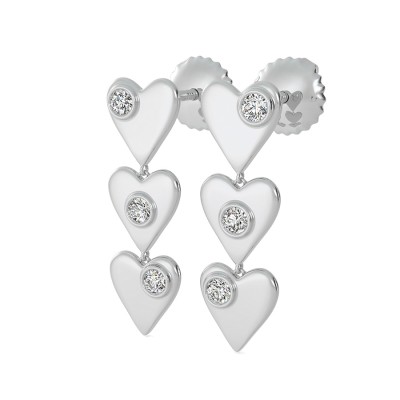 Tri Heart Drop Charm Earrings With Bezel Set Stones